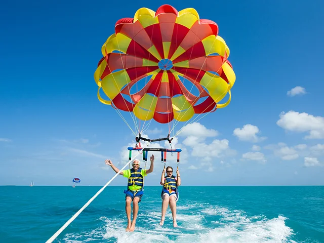 Parasailing over Bali's ocean